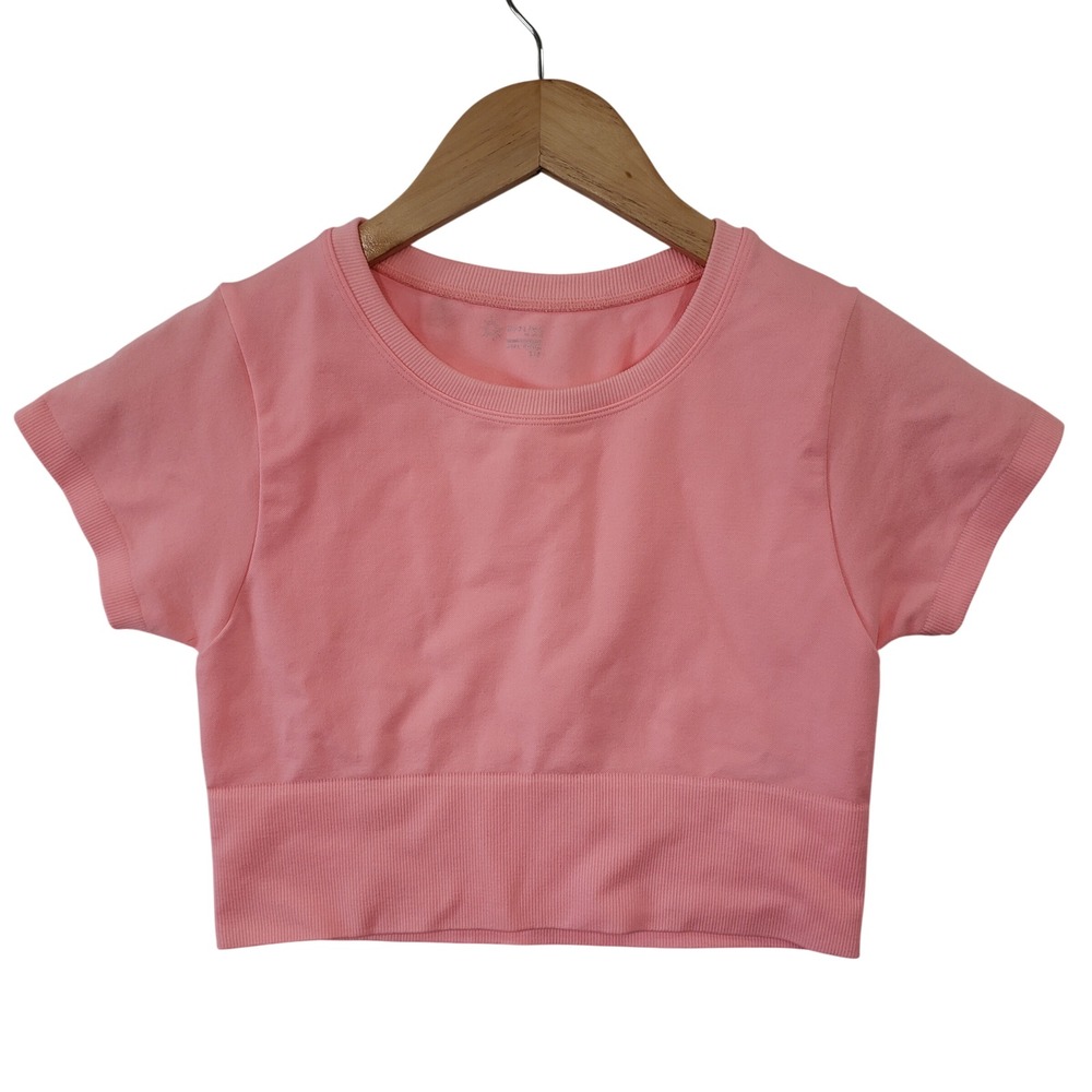 OFFLINE Aerie Crop Top Womens S Pink Seamless Ribbed Short Sleeve Gym Shirt